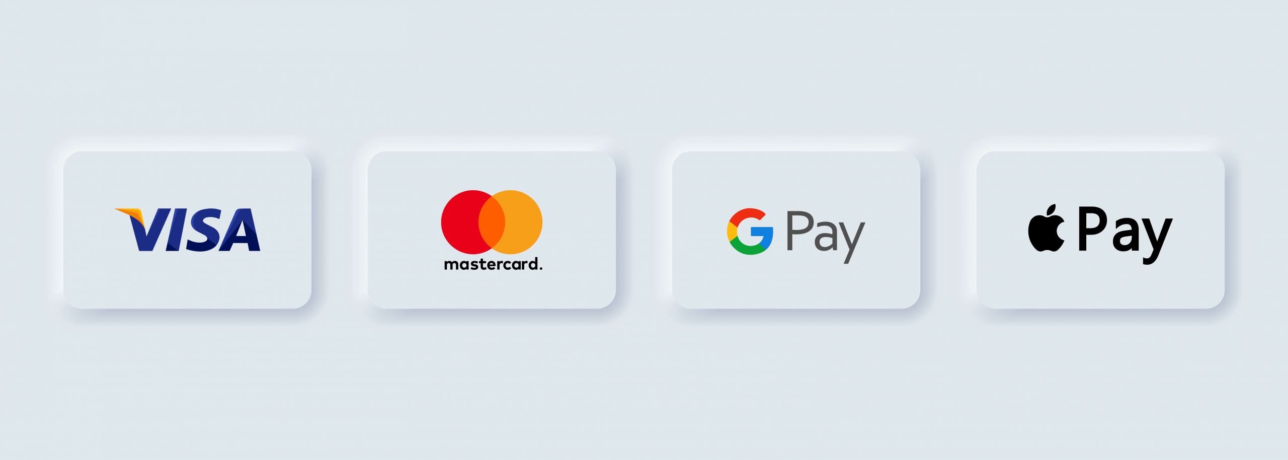 Payment system logos: Mastercard, Visa, Apple pay, Google pay