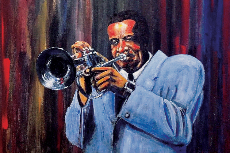 A student painting of a trumpet painting.