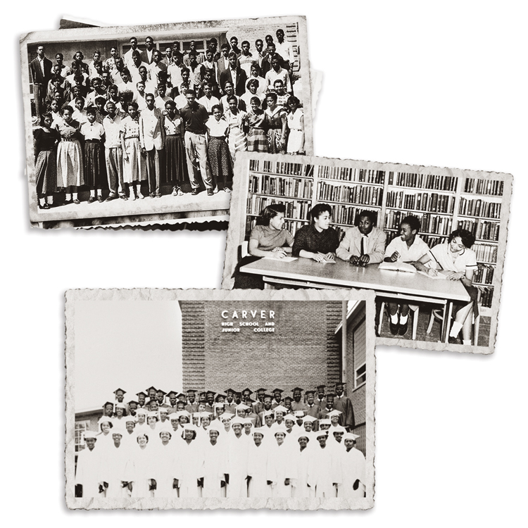 From top to bottom: George Washington Carver High School and Junior College Class of 1953, Student Council, and Graduation Day.
