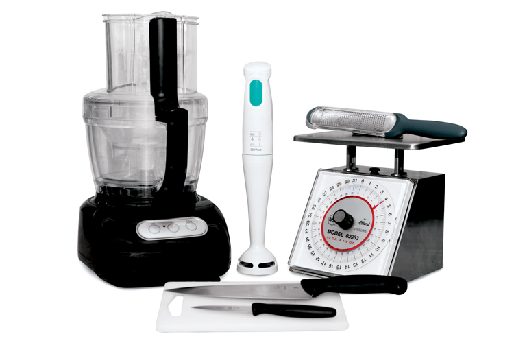Equipment essentials for the home chef include a chef’s knife, a paring knife, a food processor, an immersion blender, a microplane grater, and a food scale.
