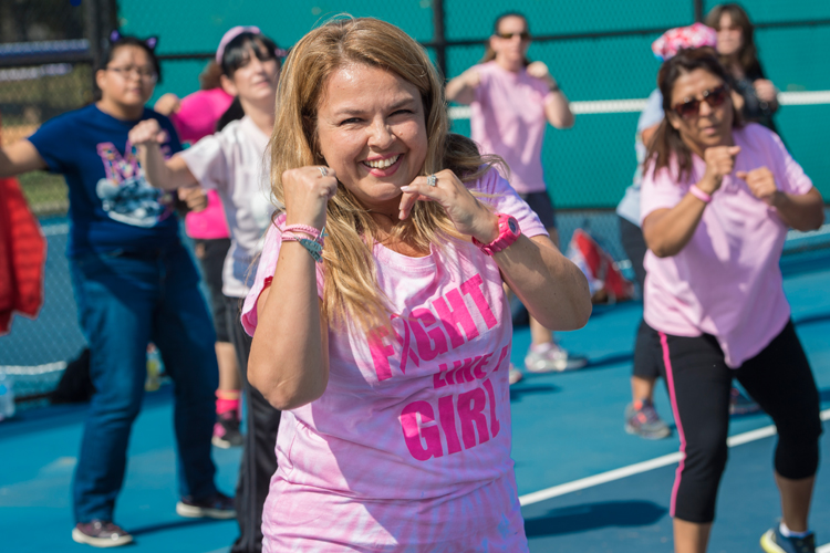 A “Fight like a Girl” kickboxing class was held at the Rockville Campus to raise awareness and reduce the stigma of breast cancer.