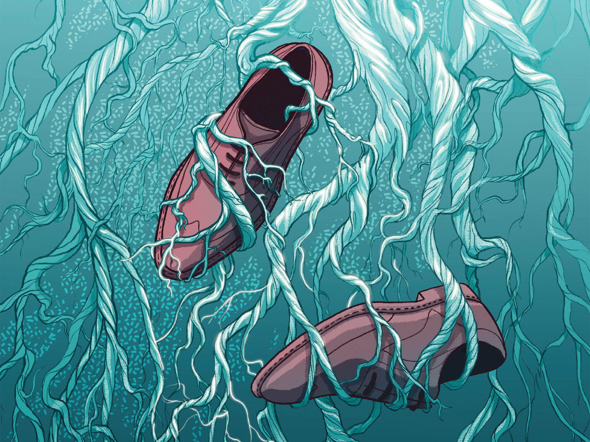 Current Issue Cover Art Depicting Two Shoes Entangled In Roots