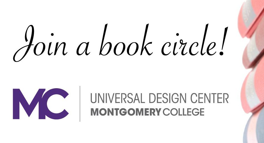 Join A Book Circle With The M.C. Universal Design Center Text Next To Stacked Books